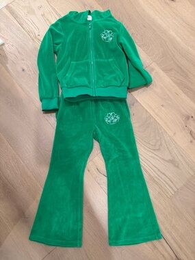 Lola + The Boys Green Velour Zip Hoodie & Pants Matching Set